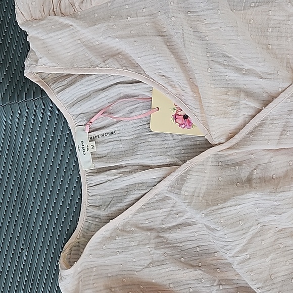 Entro Swiss Dot V-Neck Puff Sleeve Ruffle Tiered Mini Dress Size M NEW - Picture 2 of 9